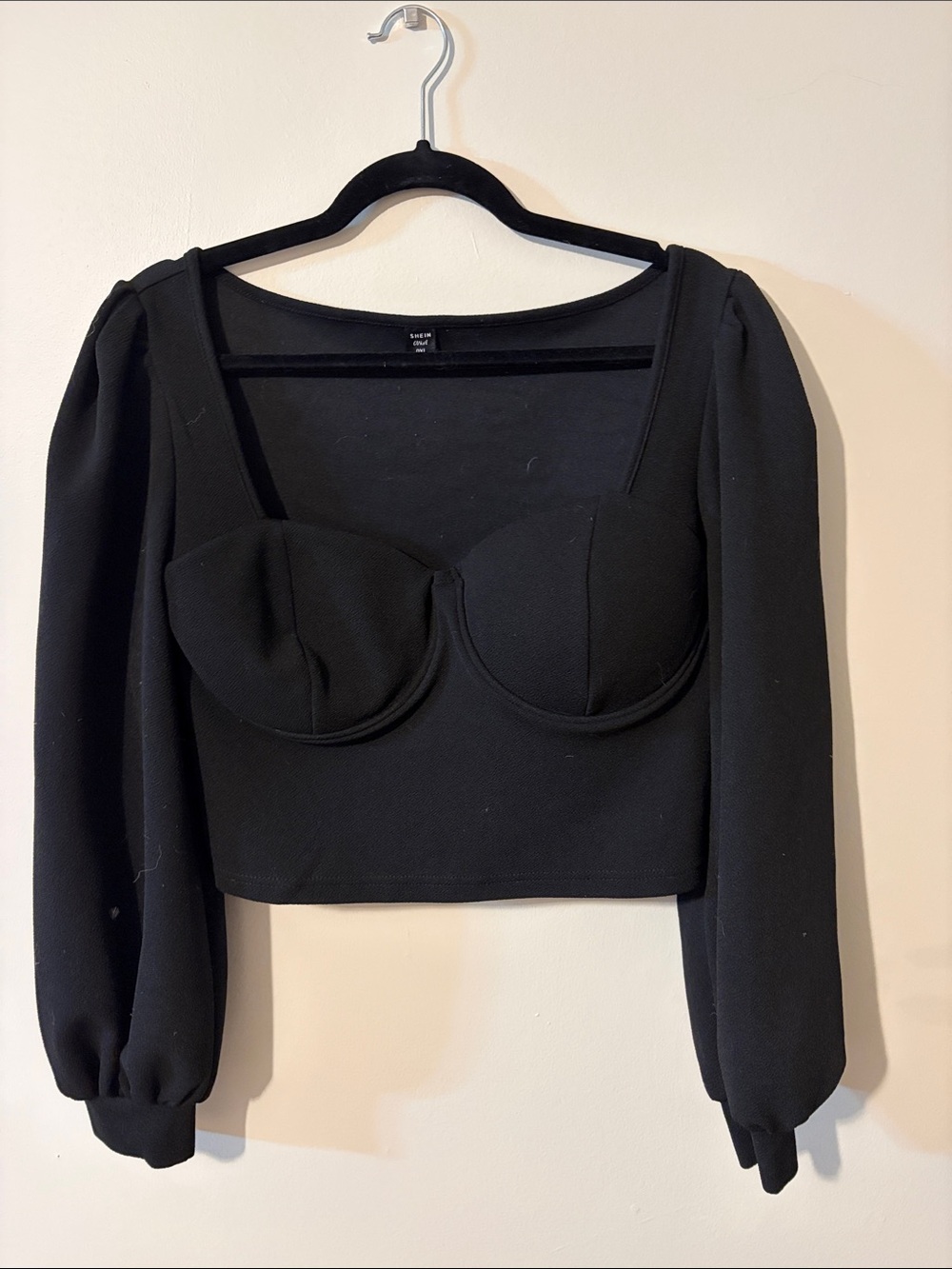 SHEIN Black Puff-Sleeve Cropped Bustier Top
